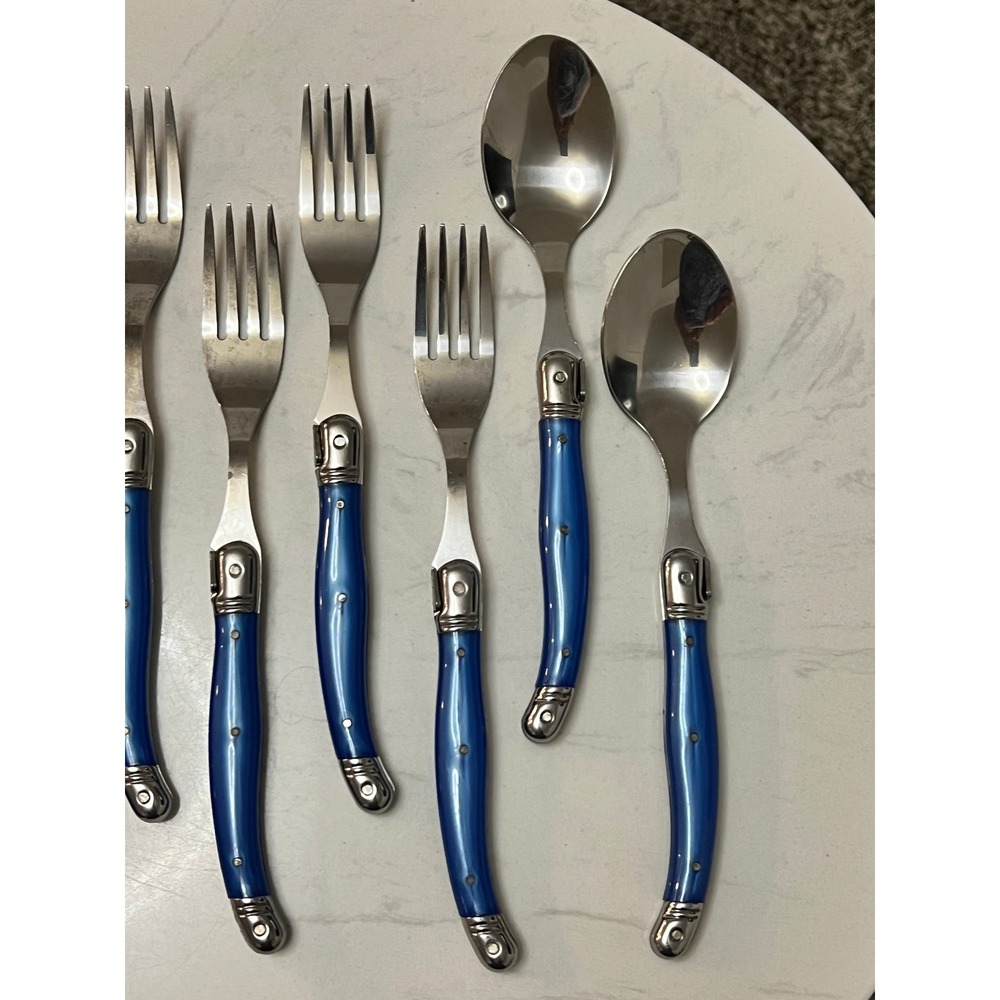 Laguiole‎ Jean Dubost French Home 8pc Flatware Set Blue Stainless - Picture 4 of 13